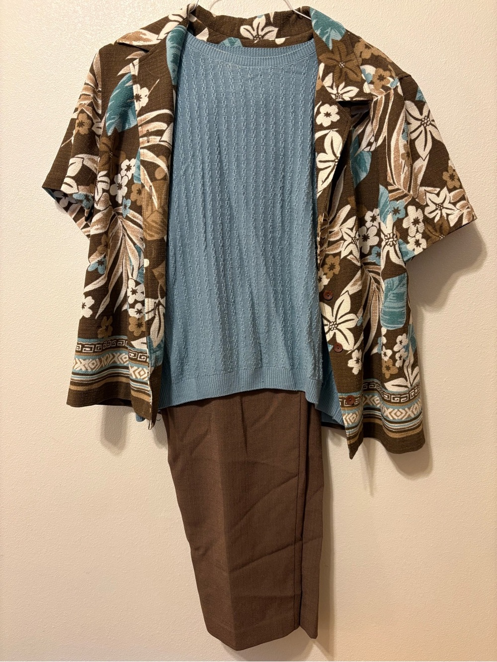Alfred Dunner Brown and Sky Blue Layered Knit & Floral Set